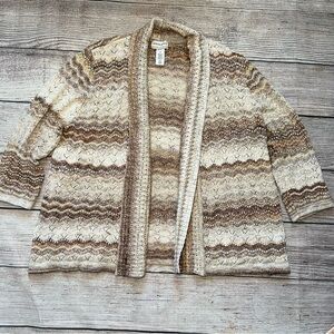 Alfred Dunner Knit Cardigan Womens‎ 2X Brown Metallic Stripe Open Front Bohemian